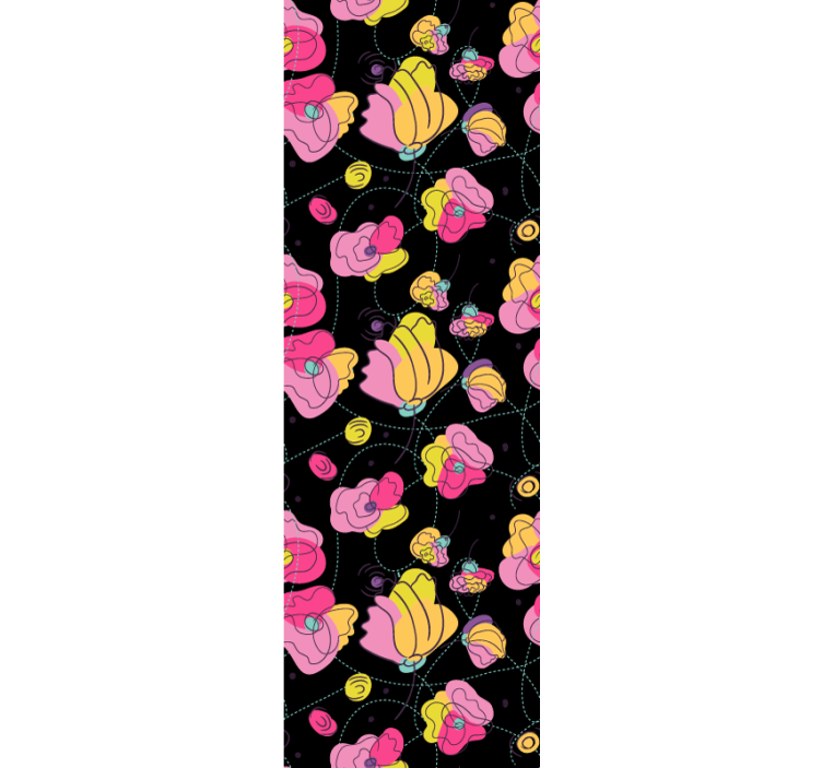 Papel tapiz flores composición abstracta negra - TenVinilo