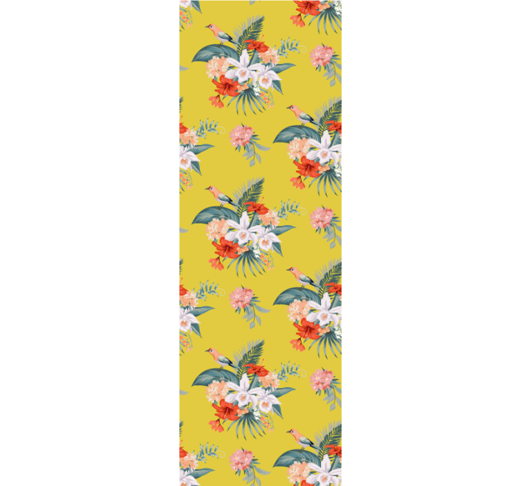 Papel pintado flores Plantas tropicales con fondo amarillo - TenVinilo