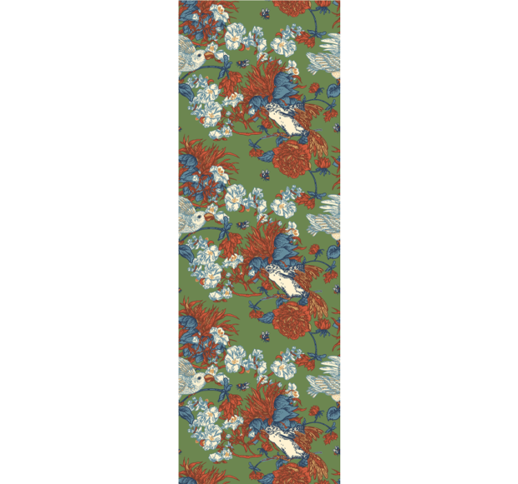 Papel pintado flores Patrón de loros y plantas exóticas. - TenVinilo