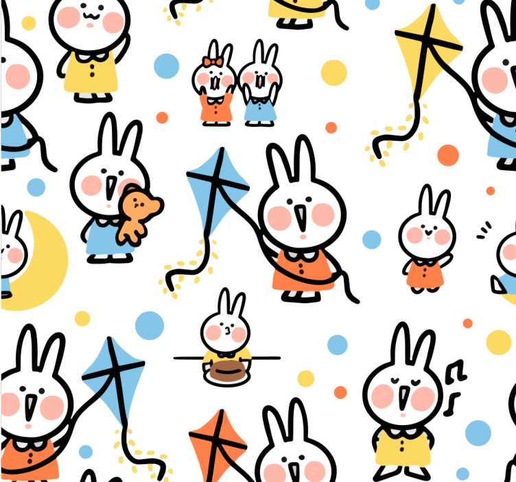 Papel tapiz animales conejitos con cometas - TenVinilo