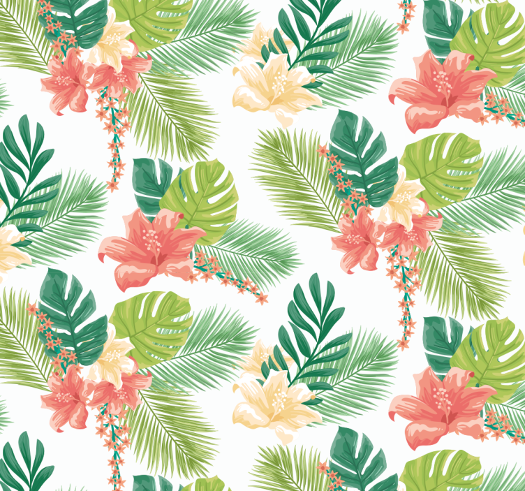 Papel tapiz naturaleza floración de follaje tropical - TenVinilo