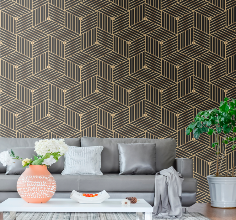 Papel pintado cuadros Patrón decorativo geométrico dorado - TenVinilo
