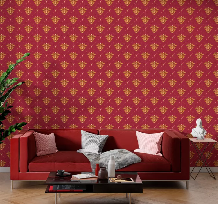 Papel pintado barroco patrón de damasco dorado - TenVinilo