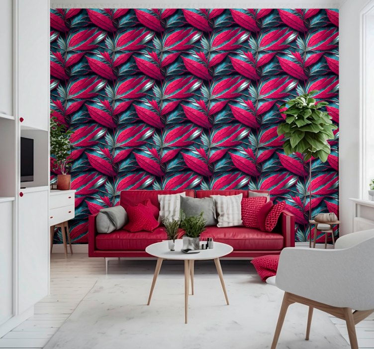 Papel de pared para salón hojas tropicales amontonadas - TenVinilo