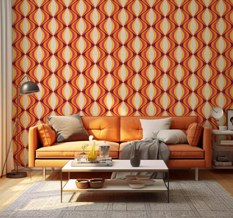 Papel de pared para salón onda naranja retro - TenVinilo