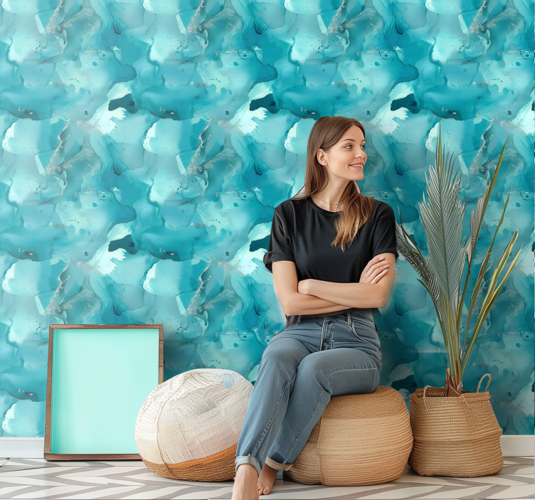 Papel tapiz abstracto olas azules - TenVinilo