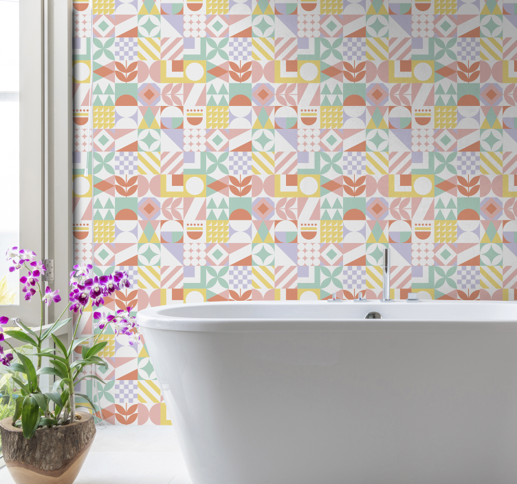 Papel pintado baño efecto azulejos irregulares - TenVinilo