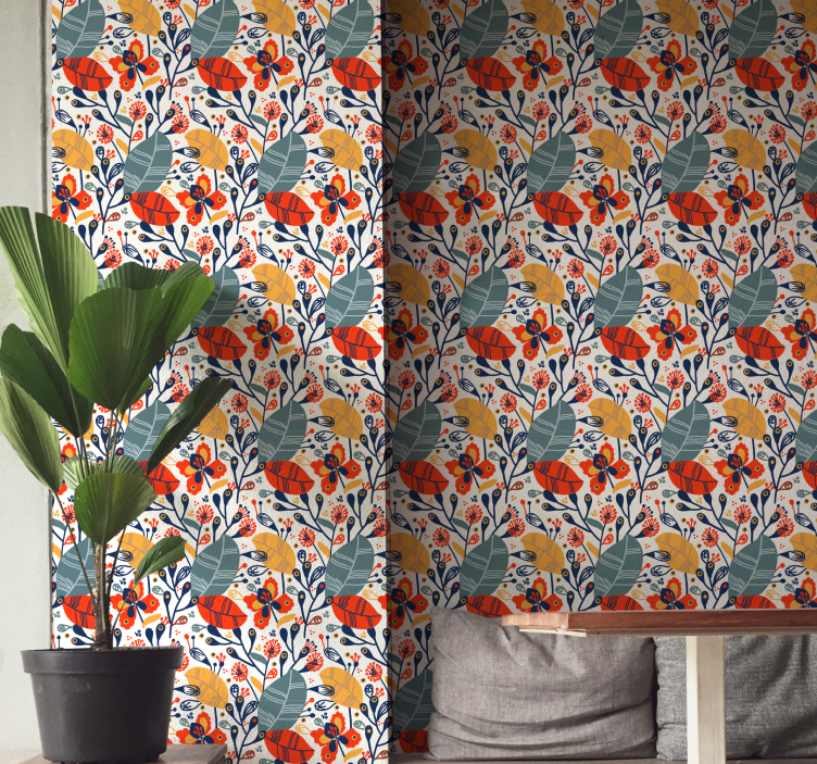 Papel tapiz naturaleza diseño de hojas florales - TenVinilo