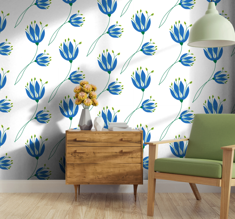 Papel pintado de flores de tulipanes azules - TenVinilo