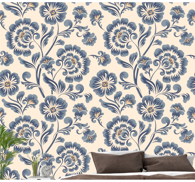 Papel pintado floral Estilo vintage azul floral - TenVinilo