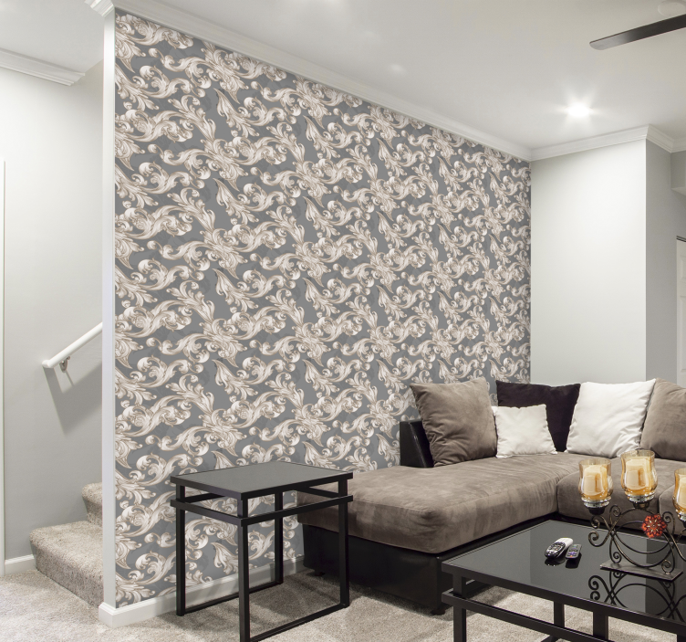 Papel pintado vintage filigranas florales grises - TenVinilo