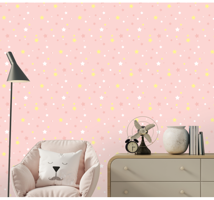 Papel pintado bebé estrellas de fondo rosa - TenVinilo