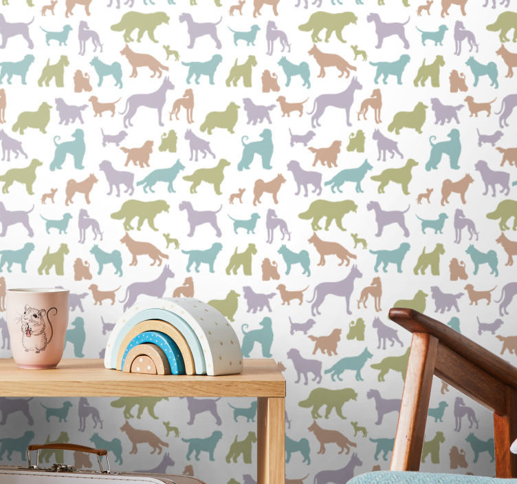 Papel pintado infantil Colores pastel siluetas de perros - TenVinilo