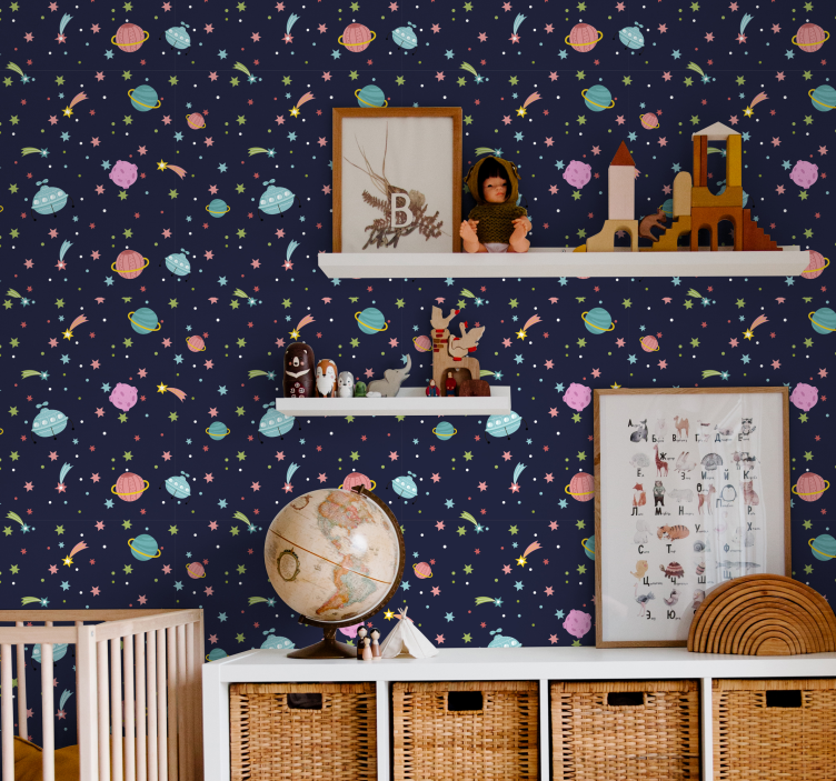 Papel pintado infantil estrellas y planetas - TenVinilo