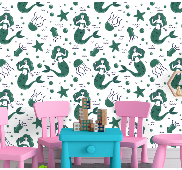 Papel pintado infantil Sirenas verdes - TenVinilo