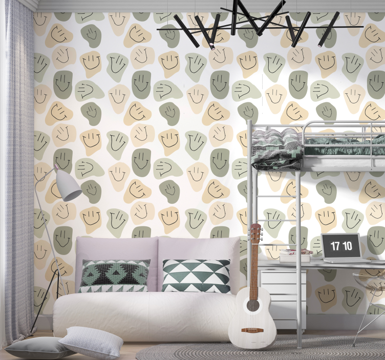 Papel decorativo juvenil caras sonrientes de colores neutros simp - TenVinilo