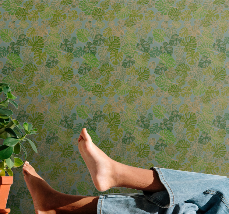 Papel pintado nórdico Hojas de monstera minimalista japandi - TenVinilo