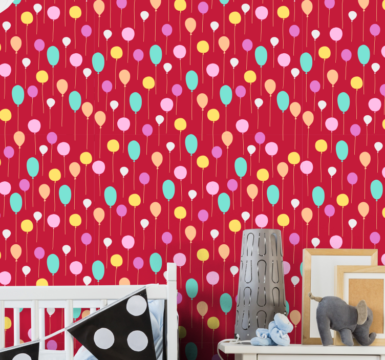 Papel pintado infantil rojo con globos - TenVinilo