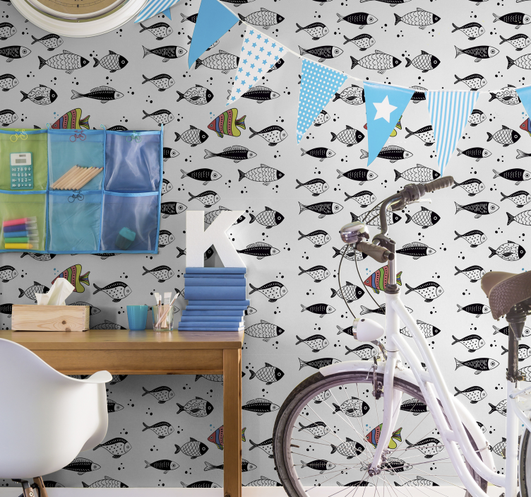 Papel pintado animal peces en contraflujo - TenVinilo