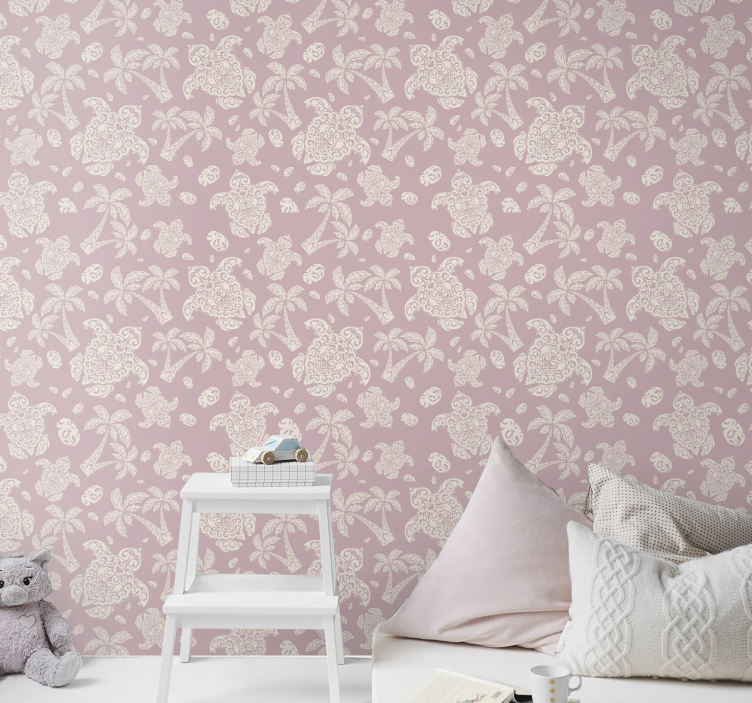 Papel pintado infantil rosa tortugas hawaianas - TenVinilo