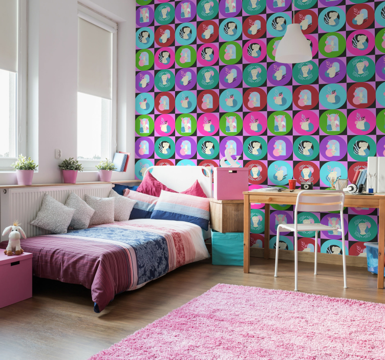 Papel pintado de arte Círculos y estatuas de vaporwave - TenVinilo