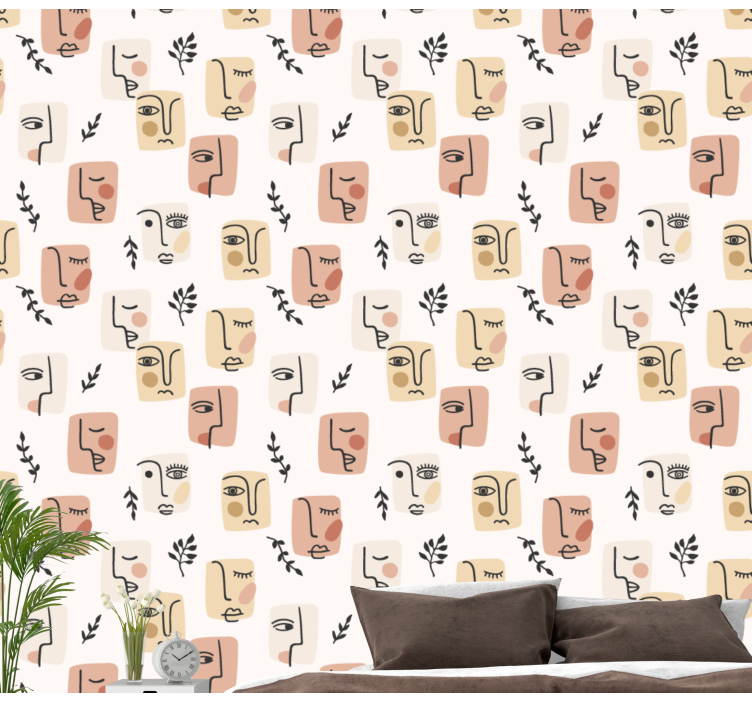 Papel pintado de arte Patrón de caras abstractas - TenVinilo