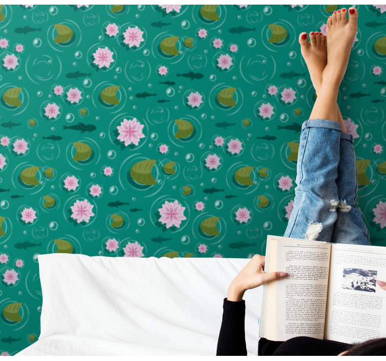 Papel pintado flores Loto de dibujos animados - TenVinilo