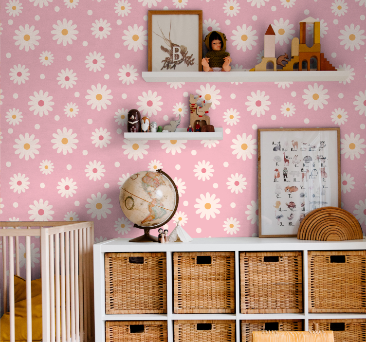 Papel pintado flores margaritas vintage  - TenVinilo