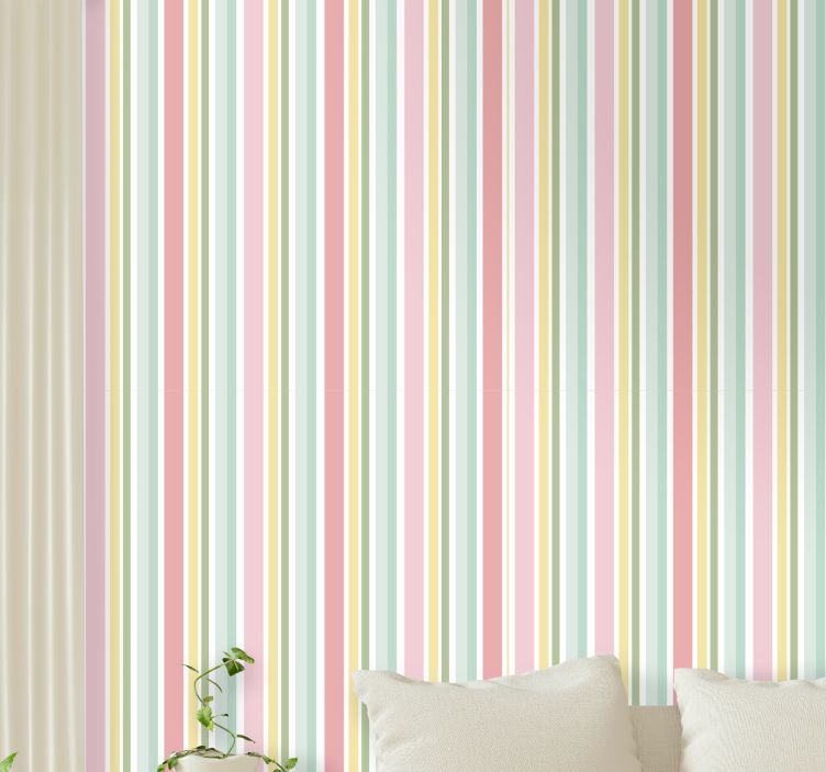 Papel pintado rayas Diseño de rayas multicolor pastel horizontal - TenVinilo