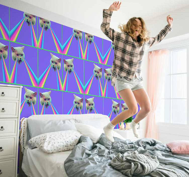 Papel pintado de gatos Gato láser de ondas de vapor - TenVinilo