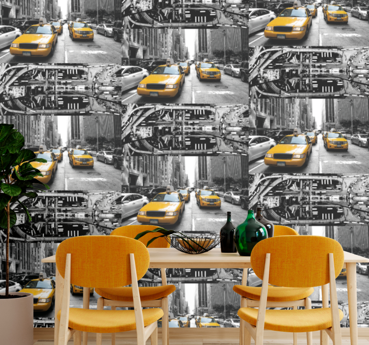 Papel pintado Nueva York Taxi amarillo, nueva york, collage - TenVinilo