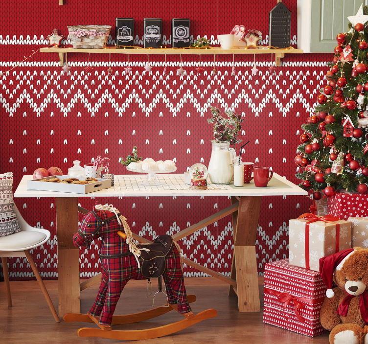 Papel pintado salón tejido típico navidad - TenVinilo