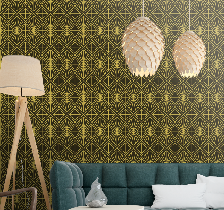 Papel pintado retro Patrón geométrico art deco en oro - TenVinilo