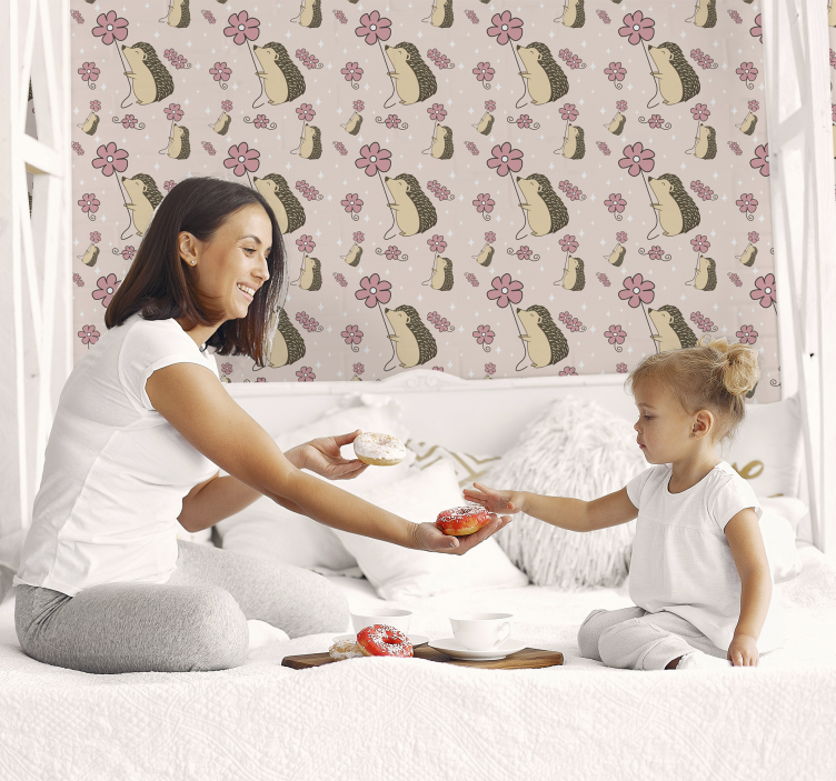 Papel tapiz animales diseño de erizo y flor - TenVinilo