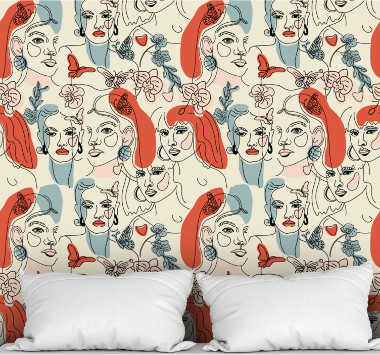 Papel tapiz arte arte lineal femenino - TenVinilo