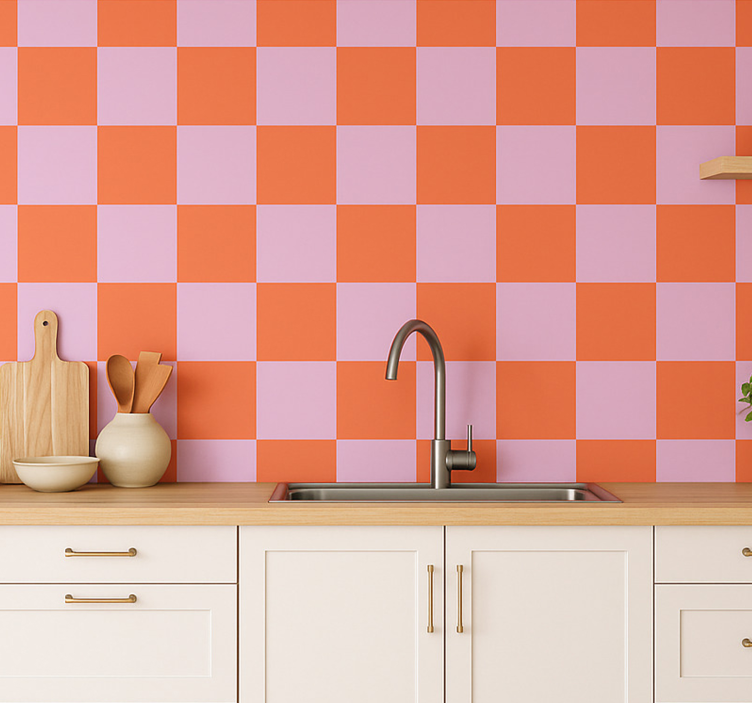 Papel tapiz azulejos motivo de tonos naranjas - TenVinilo