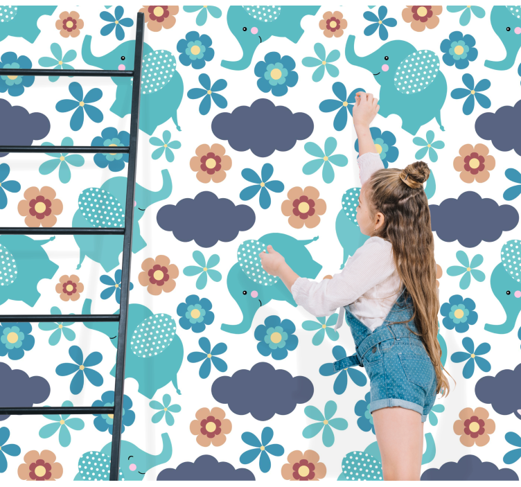 Papel tapiz elefantes juego floral elefante - TenVinilo