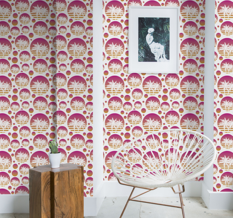 Papel tapiz vintage diseño retro de palma - TenVinilo