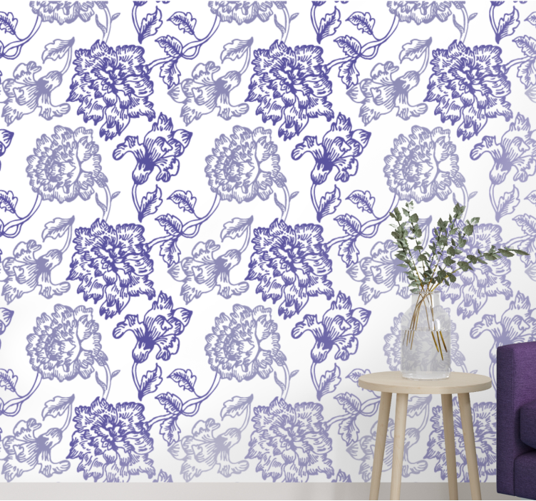 Papel tapiz floral flor índigo azul - TenVinilo