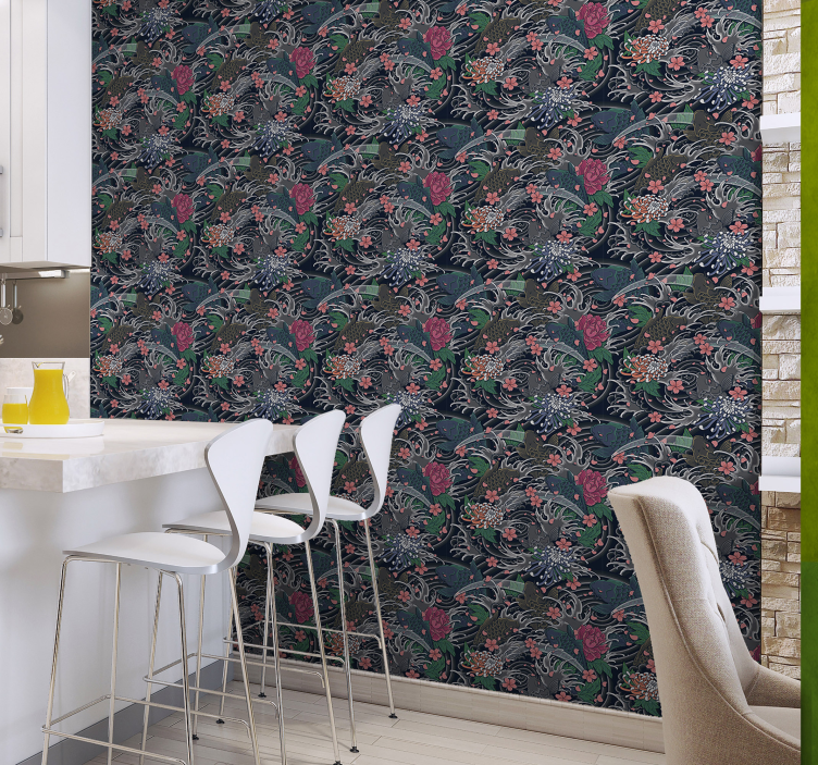 Papel tapiz floral motivo floral adornado - TenVinilo