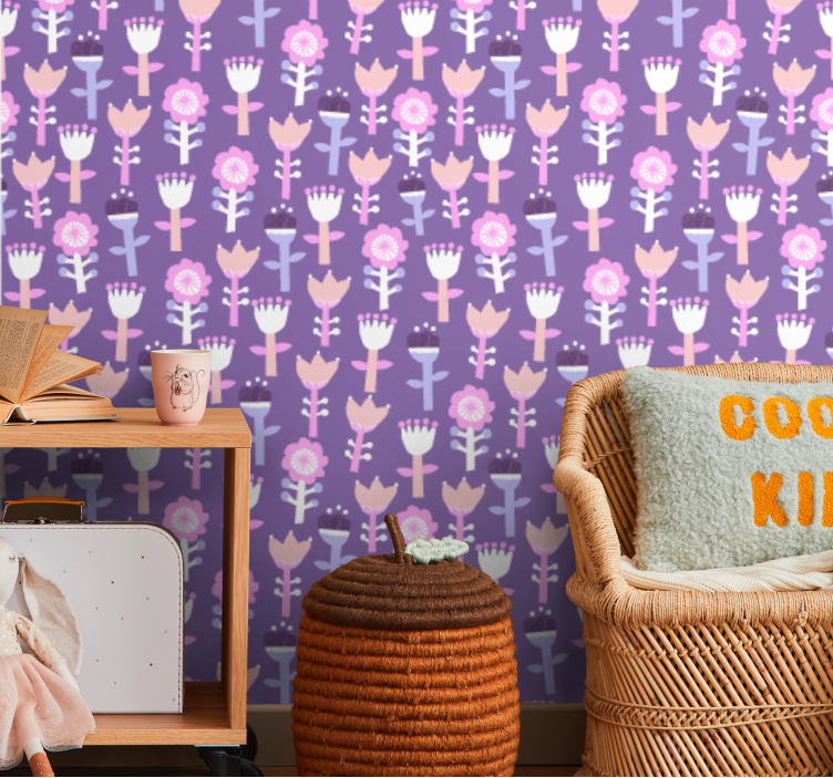 Papel tapiz flores motivo morado - TenVinilo