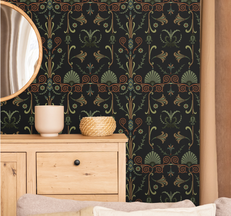 Papel tapiz floral patrón botánico elegante - TenVinilo