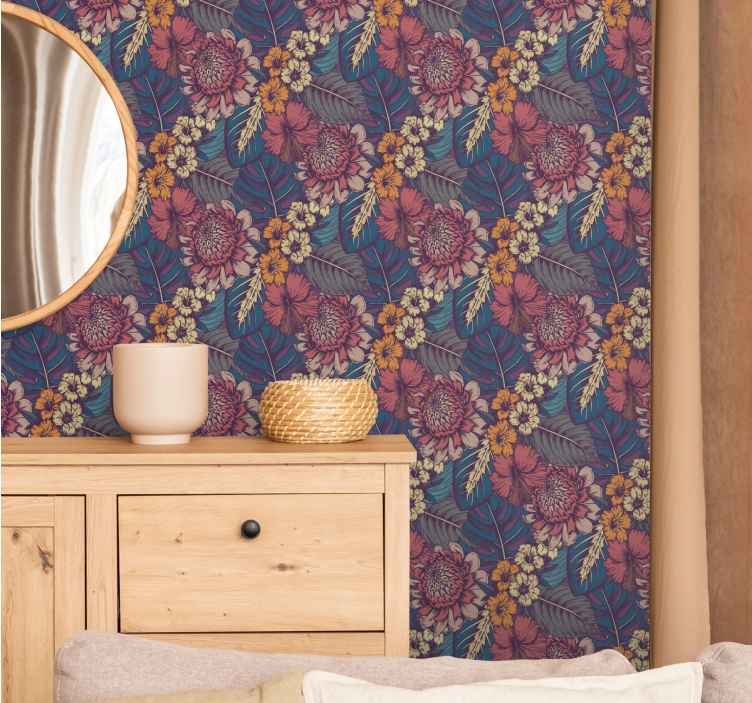 Papel tapiz flores patrón botánico vintage - TenVinilo