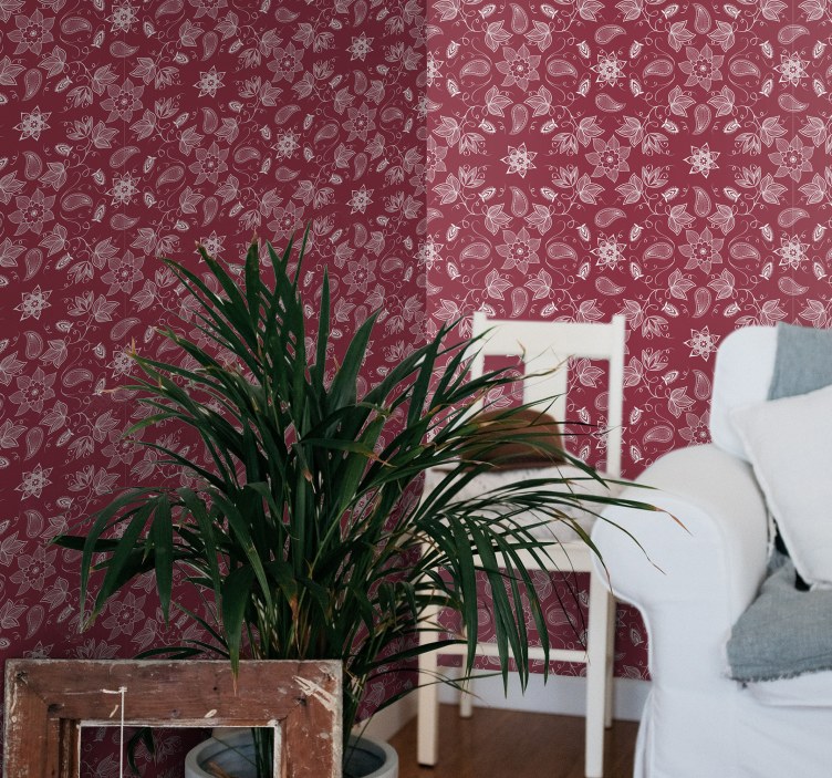 Papel tapiz flores diseño floral paisley - TenVinilo