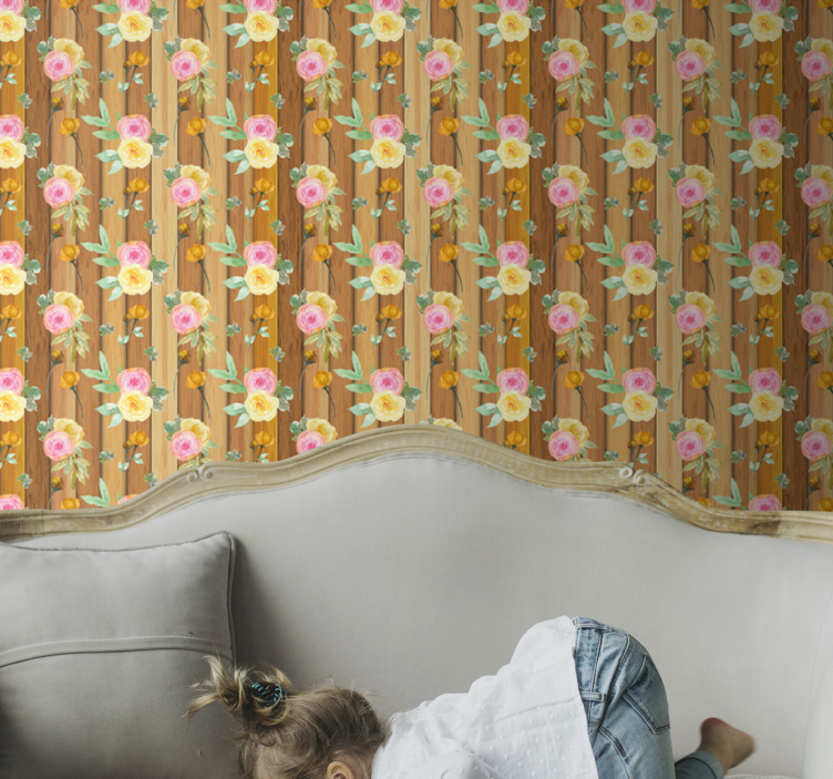 Papel tapiz flores líneas de flores - TenVinilo