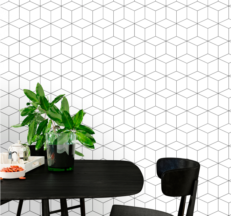 Papel tapiz geométrico motivo hexagonal blanco - TenVinilo