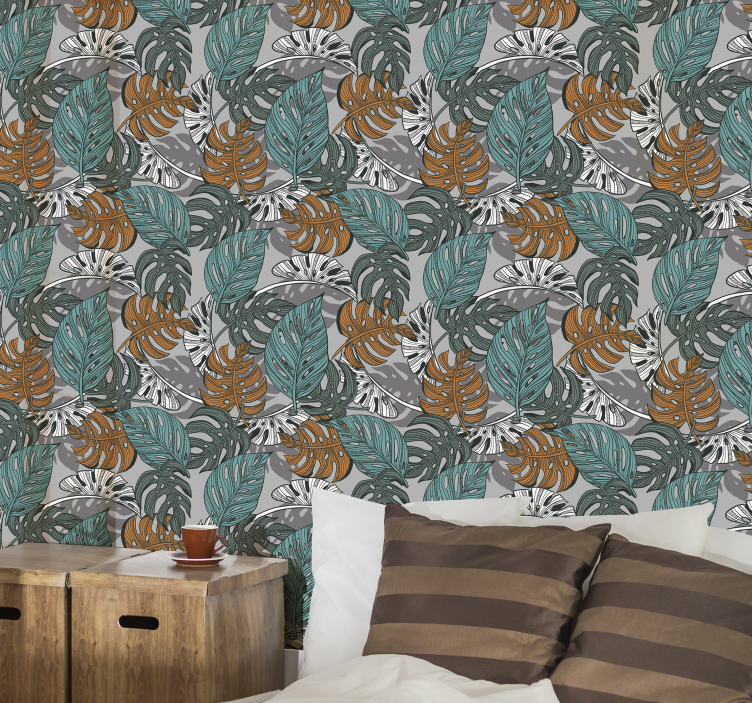 Papel tapiz hojas paisaje de hojas tropicales - TenVinilo