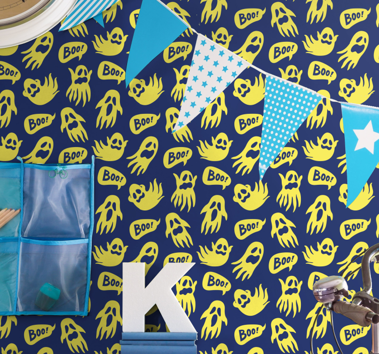 Papel tapiz Halloween patrones fantasmales - TenVinilo