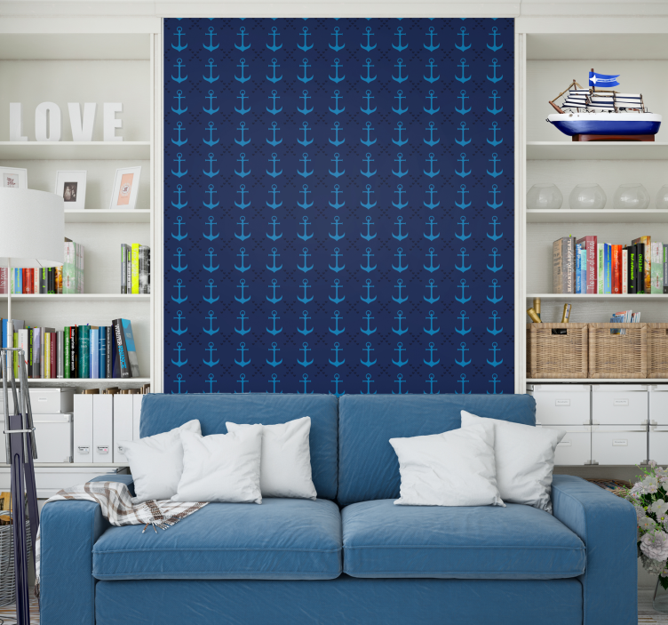 Papel tapiz para sala anclas azul marino - TenVinilo