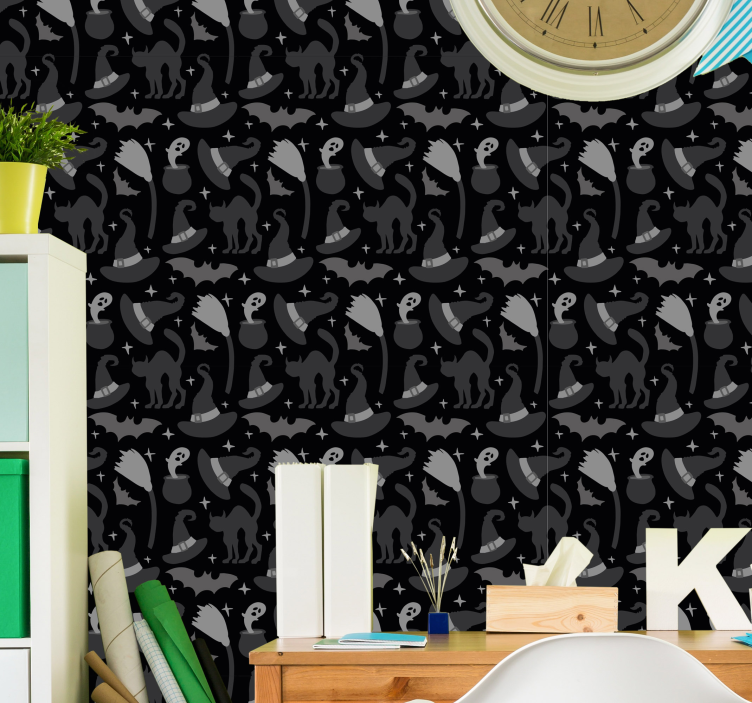 Papel pintado negro sombreros Halloween - TenVinilo
